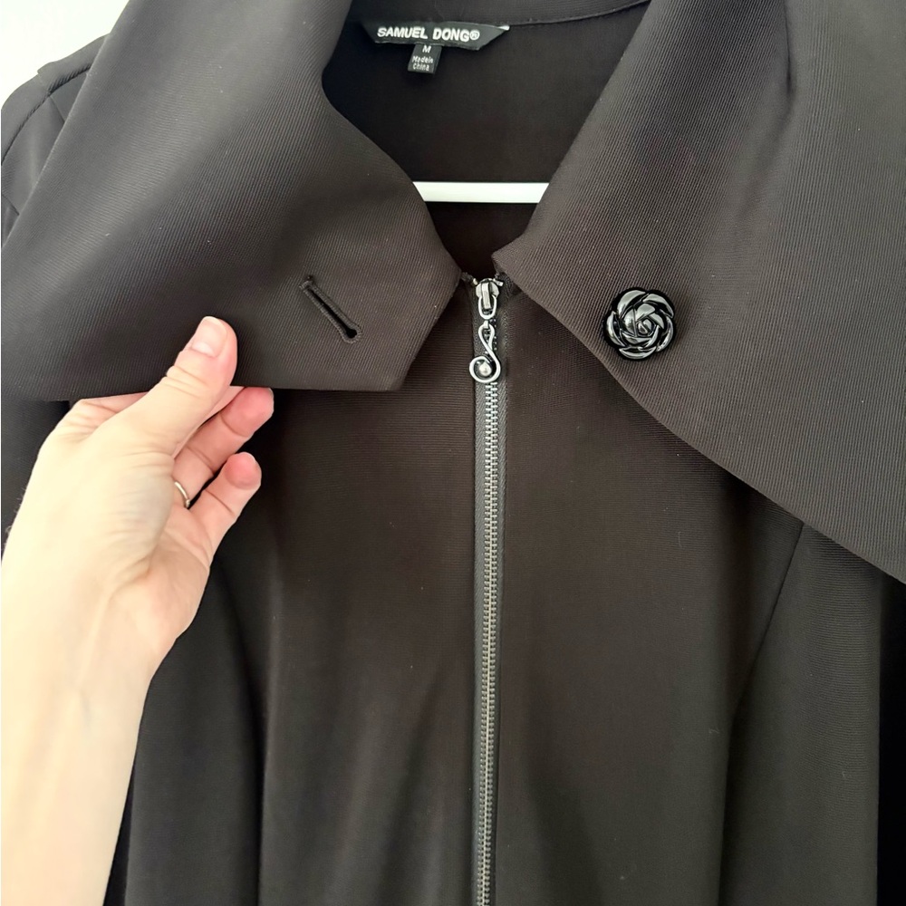 Samuel Dong Black Goth Textured Zip Up Oversized Collared Dress Jacket Medium - Picture 3 of 7